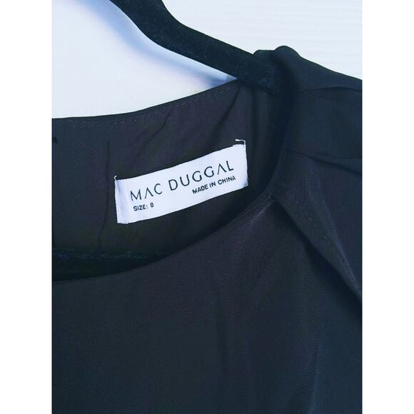 NWT Mac Duggal Black Crepe Belted Tulip Sleeve Midi Dress 8 Quiet Luxury Career - Picture 8 of 13